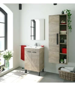 Mueble de baño Xativa con lavabo cerámico y espejo, acabado roble 80 cm(alto)50 cm(ancho)40 cm(largo)