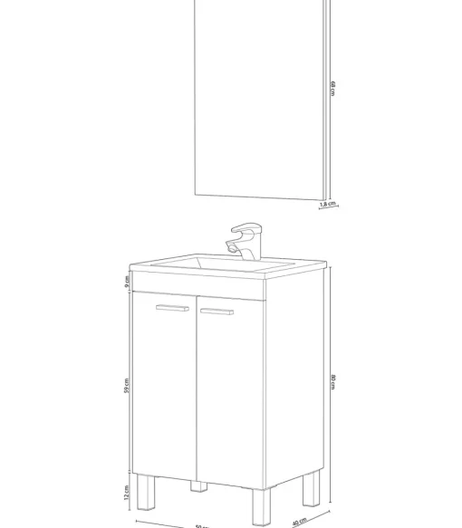 Mueble de baño Xativa con lavabo cerámico y espejo, acabado roble 80 cm(alto)50 cm(ancho)40 cm(largo)