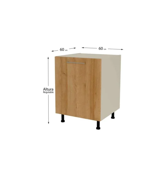 Mueble de cocina bajo con 1 puerta en gris cream y roble vega. 85 cm(alto)60 cm(ancho)60 cm(largo)