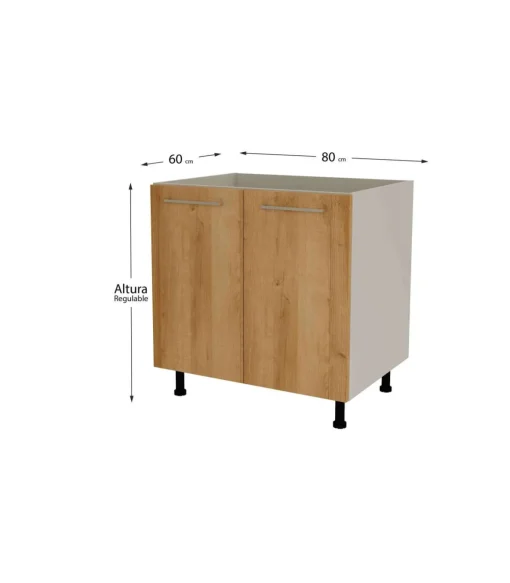 Mueble de cocina bajo para fregadero en gris cream y roble vega. 85 cm(alto)80 cm(ancho)60 cm(largo)