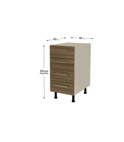 Mueble de cocina con cajones en gris cream y nogal noceto. 85 cm(alto)40 cm(ancho)60 cm(largo)