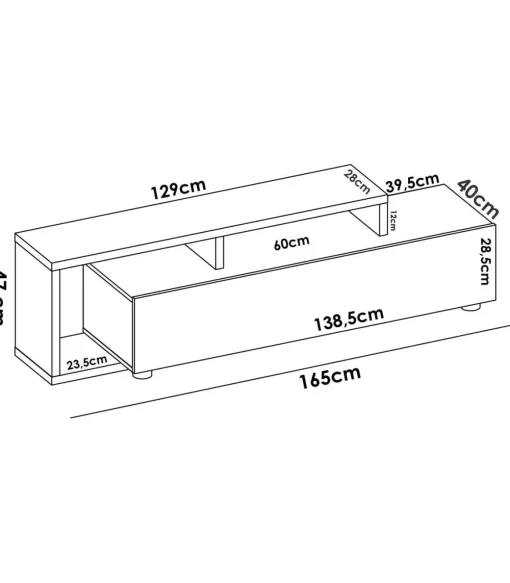 Mueble de televisión Ram en Grafito-Nordic 46.8 cm(alto)165 cm(ancho)40 cm(fondo)