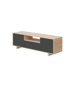 Mueble de TV Zubia tres Puertas y hueco central Acabado en roble y gris antracita 150 cm (Ancho) x 46 cm (Alto) x 41 cm (Fondo)
