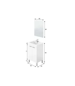 Mueble lavabo cerámico y espejo Konce en acabado blanco 80 cm(alto)50 cm(ancho)40 cm(largo)