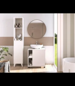 Mueble para tapar pie de lavabo Sintra acabado blanco, 64cm (alto) x 59cm (ancho) x 45cm (fondo).