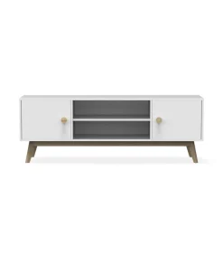 Mueble para televisión 2 puertas 2 huecos Campos acabado blanco/blanco cera 53cm(alto) 140cm(ancho) 40cm(largo)