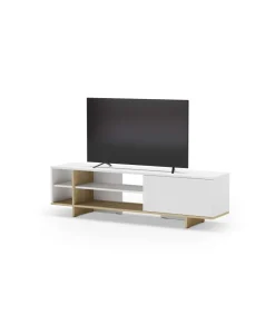 Mueble para televisión 1 puerta y 4 huecos Celia acabado blanco/roble, 44cm(alto) 160cm(ancho) 35.6cm(largo).