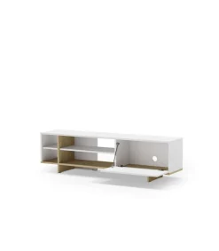 Mueble para televisión 1 puerta y 4 huecos Celia acabado blanco/roble, 44cm(alto) 160cm(ancho) 35.6cm(largo).