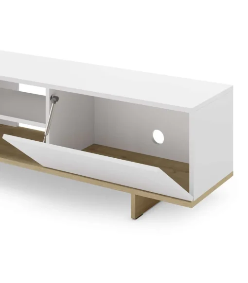 Mueble para televisión 1 puerta y 4 huecos Celia acabado blanco/roble, 44cm(alto) 160cm(ancho) 35.6cm(largo).