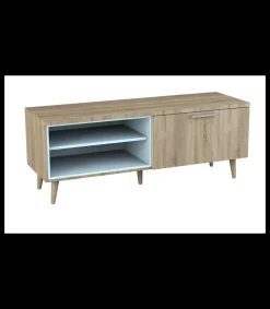 Mueble para televisión Md-Nordic 1 puerta acabado roble aserrado, 137.6cm(ancho) 52.4cm(altura) 45m(fondo).