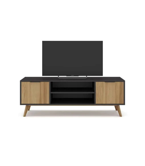Mueble para televisión modelo Julen 2 puertas 2 huecos acabado natural/bocamina, 140cm(ancho) 53cm(alto) 40cm (fondo)
