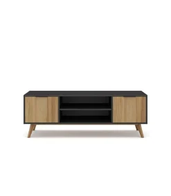 Mueble para televisión modelo Julen 2 puertas 2 huecos acabado natural/bocamina, 140cm(ancho) 53cm(alto) 40cm (fondo)