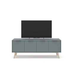 Mueble para televisión Nicolás 4 puertas acabado verde kaki/cera blanca, 53cm(alto) 140cm(ancho) 40cm(fondo)..