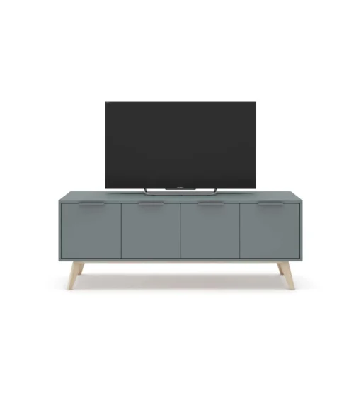 Mueble para televisión Nicolás 4 puertas acabado verde kaki/cera blanca, 53cm(alto) 140cm(ancho) 40cm(fondo)..