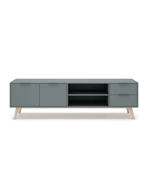 Mueble para televisión Nicolás acabado verde kaki/cera blanca, 53cm(alto) 180cm(ancho) 40cm(fondo)..