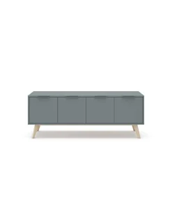 Mueble para televisión Nicolás 4 puertas acabado verde kaki/cera blanca, 53cm(alto) 140cm(ancho) 40cm(fondo)..