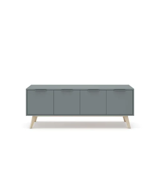 Mueble para televisión Nicolás 4 puertas acabado verde kaki/cera blanca, 53cm(alto) 140cm(ancho) 40cm(fondo)..