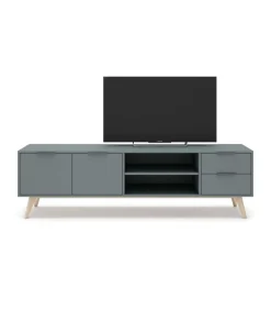 Mueble para televisión Nicolás acabado verde kaki/cera blanca, 53cm(alto) 180cm(ancho) 40cm(fondo)..