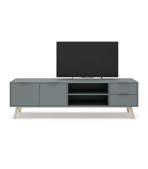 Mueble para televisión Nicolás acabado verde kaki/cera blanca, 53cm(alto) 180cm(ancho) 40cm(fondo)..