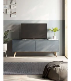 Mueble para televisión Nicolás 4 puertas acabado verde kaki/cera blanca, 53cm(alto) 140cm(ancho) 40cm(fondo)..