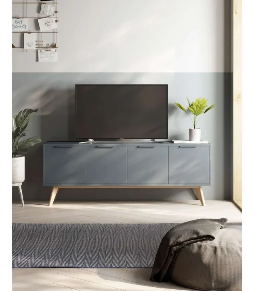 Mueble para televisión Nicolás 4 puertas acabado verde kaki/cera blanca, 53cm(alto) 140cm(ancho) 40cm(fondo)..