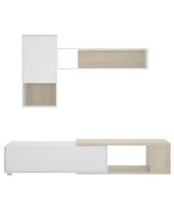 Mueble salón Escañuela flexible en blanco brillo/natural