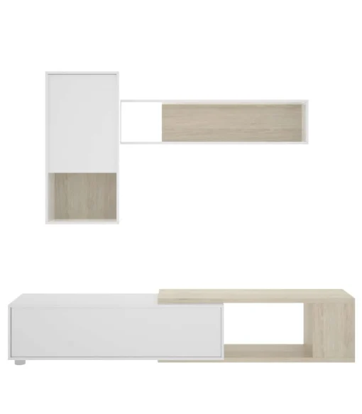 Mueble salón Escañuela flexible en blanco brillo/natural