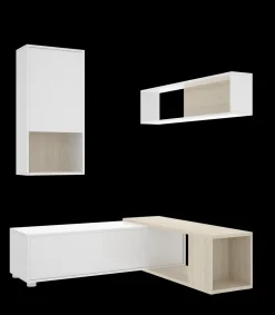 Mueble salón Escañuela flexible en blanco brillo/natural