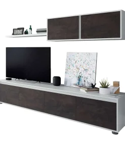 Mueble salon Alida Blanco Artik- Oxido 43 cm(alto)200 cm(ancho)41 cm(largo)