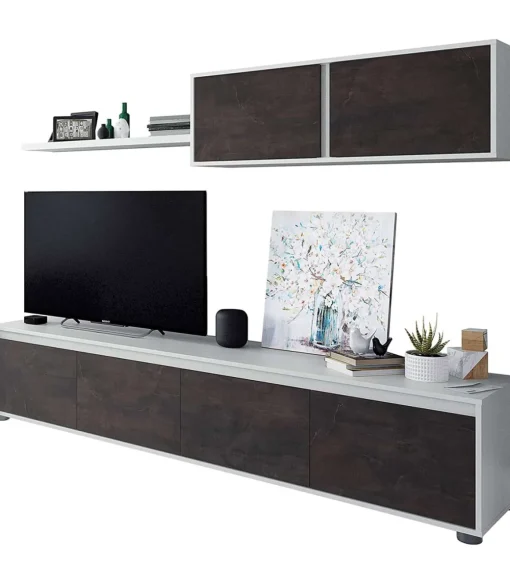Mueble salon Alida Blanco Artik- Oxido 43 cm(alto)200 cm(ancho)41 cm(largo)