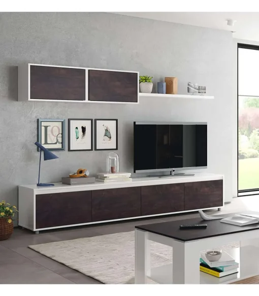 Mueble salon Alida Blanco Artik- Oxido 43 cm(alto)200 cm(ancho)41 cm(largo)