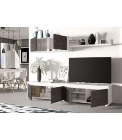 Mueble salon Alida Blanco Artik- Oxido 43 cm(alto)200 cm(ancho)41 cm(largo)