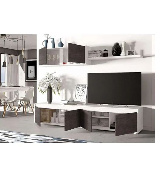 Mueble salon Alida Blanco Artik- Oxido 43 cm(alto)200 cm(ancho)41 cm(largo)