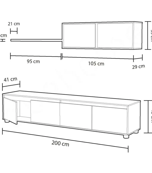 Mueble salon Alida Blanco Artik- Oxido 43 cm(alto)200 cm(ancho)41 cm(largo)