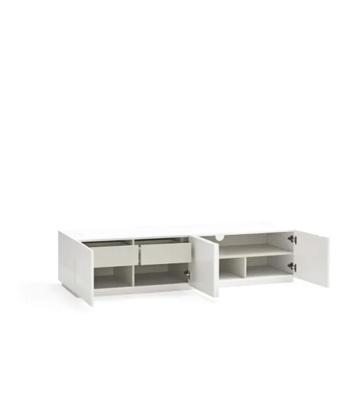 Mueble televisión modelo Doric 4 puertas 2 cajones interiores acabado blanco, 46cm(ancho) 42cm(alto) 180cm (largo)