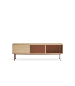 Mueble televisión modelo Yoko 1 puerta 2 cajones acabado roble/teja, 40cm(ancho) 58cm(alto) 180cm (largo)