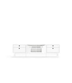 Mueble televisión para comedor modelo Punto 2 puertas 4 cajones acabado blanco, 40cm(ancho) 52cm(alto) 180cm (largo)