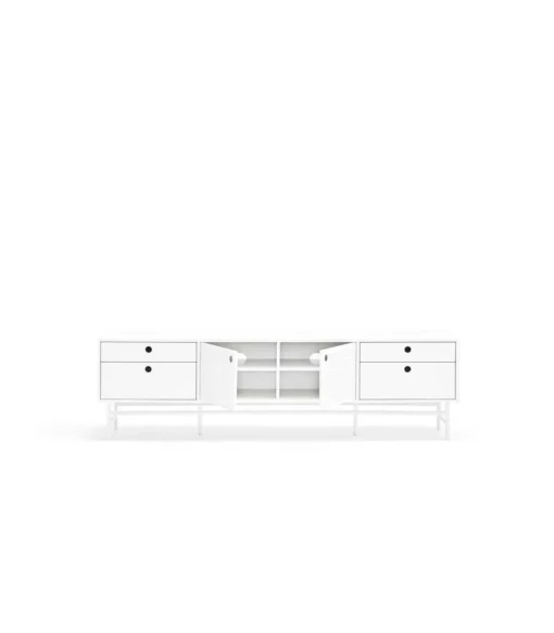 Mueble televisión para comedor modelo Punto 2 puertas 4 cajones acabado blanco, 40cm(ancho) 52cm(alto) 180cm (largo)
