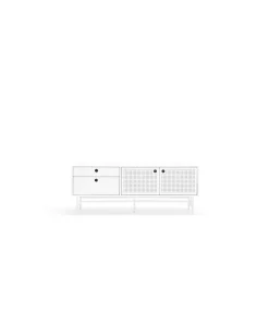 Mueble televisión para comedor modelo Punto 2 puertas 2 cajones acabado blanco, 140cm(ancho) 52cm(alto) 40cm (largo)
