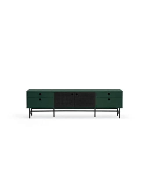 Mueble televisión para comedor modelo Punto 2 puertas 4 cajones acabado verde/negro, 40cm(ancho) 52cm(alto) 180cm (largo)