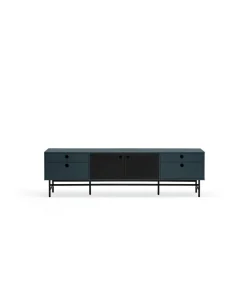 Mueble televisión para comedor modelo Punto 2 puertas 4 cajones acabado azul/negro, 40cm(ancho) 52cm(alto) 180cm (largo)