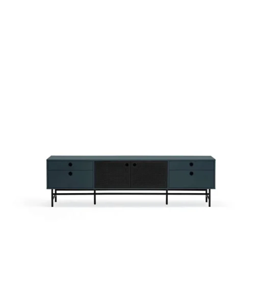Mueble televisión para comedor modelo Punto 2 puertas 4 cajones acabado azul/negro, 40cm(ancho) 52cm(alto) 180cm (largo)
