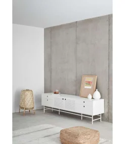 Mueble televisión para comedor modelo Punto 2 puertas 4 cajones acabado blanco, 40cm(ancho) 52cm(alto) 180cm (largo)