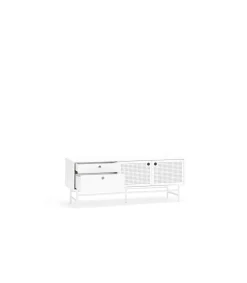 Mueble televisión para comedor modelo Punto 2 puertas 2 cajones acabado blanco, 140cm(ancho) 52cm(alto) 40cm (largo)