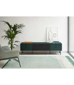 Mueble televisión para comedor modelo Punto 2 puertas 4 cajones acabado verde/negro, 40cm(ancho) 52cm(alto) 180cm (largo)