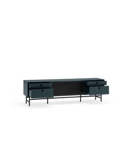 Mueble televisión para comedor modelo Punto 2 puertas 4 cajones acabado azul/negro, 40cm(ancho) 52cm(alto) 180cm (largo)