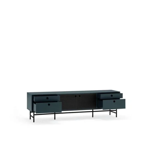 Mueble televisión para comedor modelo Punto 2 puertas 4 cajones acabado azul/negro, 40cm(ancho) 52cm(alto) 180cm (largo)