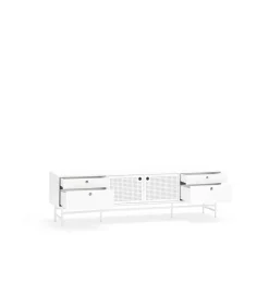 Mueble televisión para comedor modelo Punto 2 puertas 4 cajones acabado blanco, 40cm(ancho) 52cm(alto) 180cm (largo)