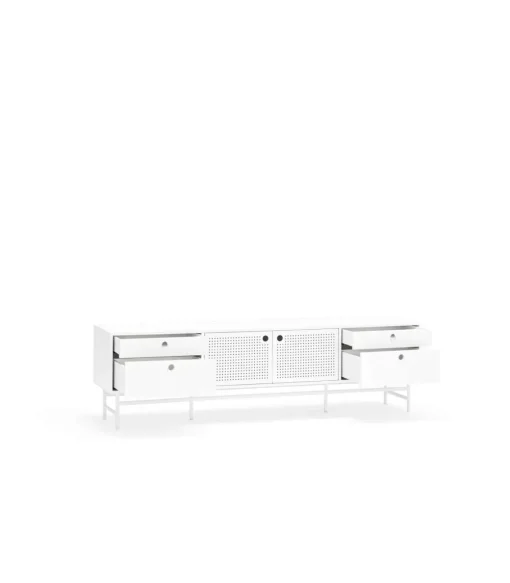 Mueble televisión para comedor modelo Punto 2 puertas 4 cajones acabado blanco, 40cm(ancho) 52cm(alto) 180cm (largo)