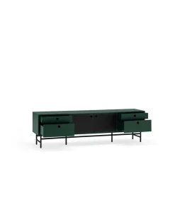 Mueble televisión para comedor modelo Punto 2 puertas 4 cajones acabado verde/negro, 40cm(ancho) 52cm(alto) 180cm (largo)